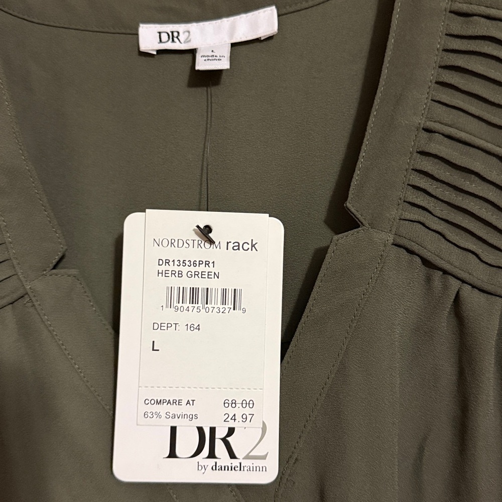 Dark Green Pleated Blouse - Picture 2 of 5